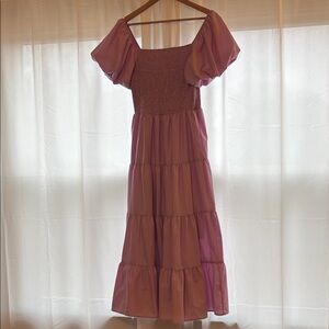 Chic Lavender Puff Sleeve Midi Dress